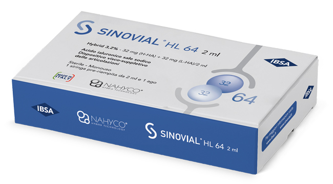 SIRINGA INTRA-ARTICOLARE SINOVIAL HL 64 ACIDO IALURONICO SALE SODICO 3,2% 32MG H-HA + 32MG H-LA/2ML 2 ML - Newepa Srl