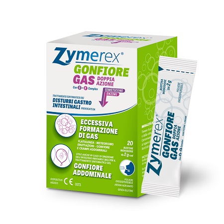 ZYMEREX GONFIORE GAS DOPPIA AZIONE CON S+E COMPLEX 20 BUSTINE MONODOSE DA 2 G - Newepa Srl