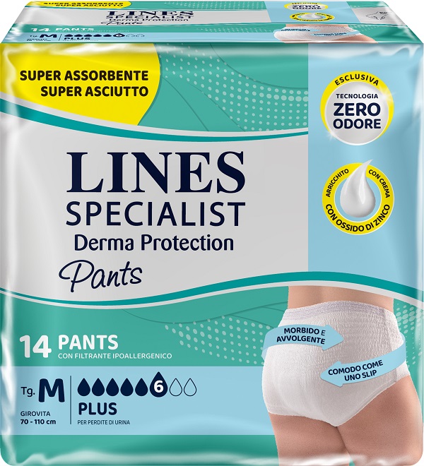 PANNOLONE PER INCONTINENZA LINES SPECIALIST DERMA PANTS PLUS M 14 PEZZI - Newepa Srl