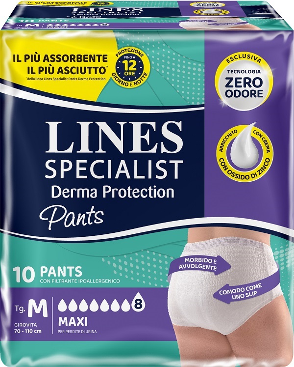 PANNOLONE PER INCONTINENZA LINES SPECIALIST DERMA PANTS MAXI M 10 PEZZI - Newepa Srl