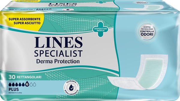 PANNOLONE PER INCONTINENZA LINES SPECIALIST DERMA RETTANGOLARE 30 PEZZI - Newepa Srl