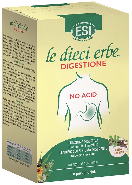 ESI LE DIECI ERBE DIGESTIONE NO ACID 16 POCKET DRINK GUSTO LIQUIRIZIA 20 ML - Newepa Srl