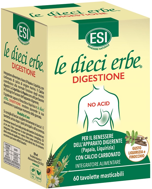 ESI LE DIECI ERBE DIGESTIONE NO ACID 60 TAVOLETTE MASTICABILI - Newepa Srl
