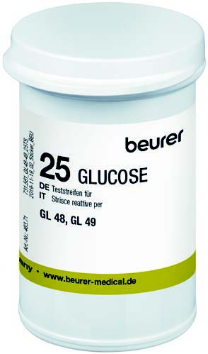 STRISCE MISURAZIONE GLICEMIA BEURER PER GLUCOMETRO GL48/GL49 IN FLACONE 25 PEZZI - Newepa Srl