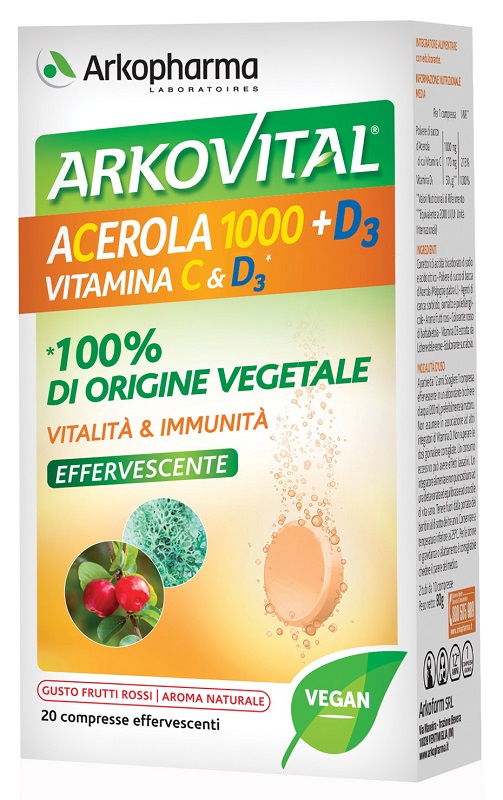 ARKOVITAL ACEROLA 1000+D3 VITAMINA C&D3 20 COMPRESSE EFFERVESCENTI - Newepa Srl