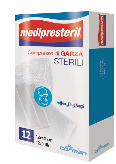 GARZA COMPRESSA MEDIPRESTERIL 12/8 FU 18X40CM 12 PEZZI - Newepa Srl