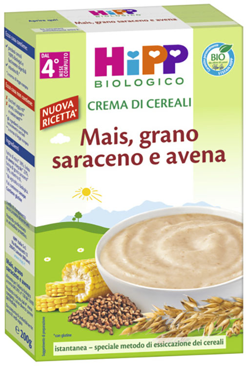 HIPP BIO CREMA CEREALI MAIS/GRANO SARACENO/AVENA 200 G - Newepa Srl