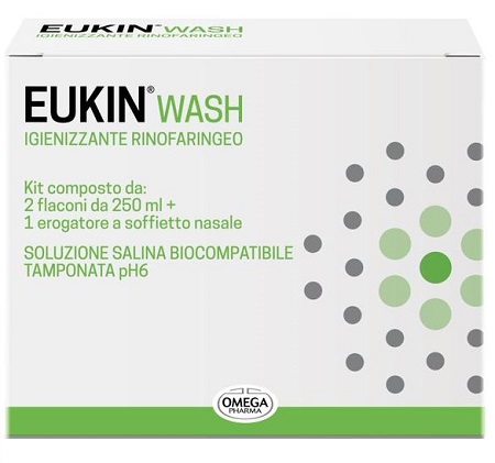 EUKIN WASH IGIENIZZANTE RINOFARINGEO KIT 2 FLACONI DA 250 ML + EROGATORE A SOFFIETTO NASALE - Newepa Srl