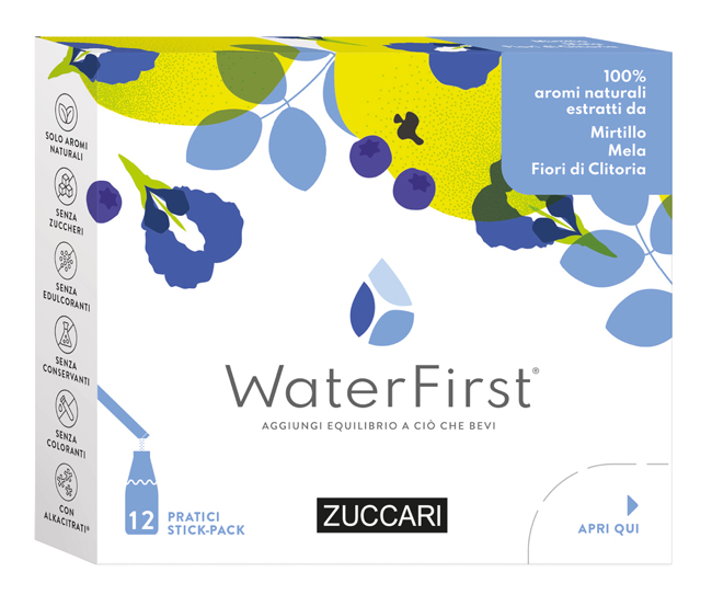 WATER FIRST MIRTILLO-MELA-FIORI CLITORIA 12 STICK PACK - Newepa Srl