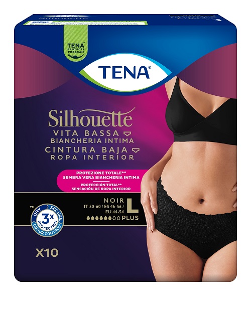 PANNOLONE A MUTANDINA ASSORBENTE TENA SILHOUETTE NOIR L VITA BASSA 10 PEZZI - Newepa Srl
