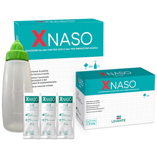 SOLUZIONE SALINA CON PEG 3350 E SALI PER IRRIGAZIONE NASALE XNASO 30 BUSTINE + 1 EROGATORE - Newepa Srl
