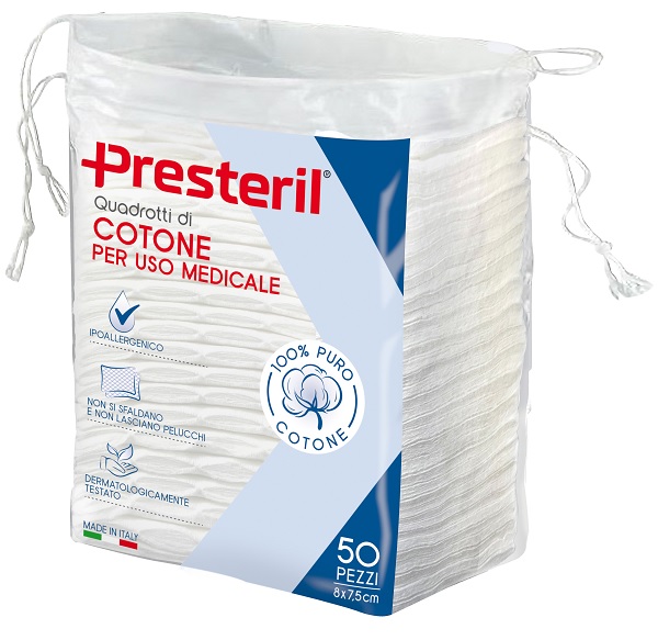 QUADROTTI COTONE IDROFILO PRESTERIL 8X7,5 CM 50 PEZZI - Newepa Srl