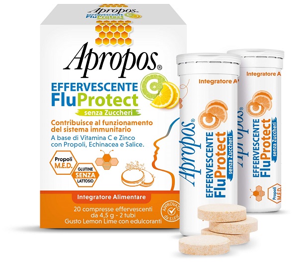 APROPOS EFFERVESCENTE C FLUPROTECT SENZA ZUCCHERI 20 COMPRESSE EFFERVESCENTI - Newepa Srl