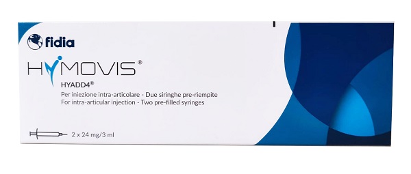 SIRINGA INTRA-ARTICOLARE PRERIEMPITA HYMOVIS HYADD4 ESADECILLAMIDE ACIDO IALURONICO 24MG/3ML 2 PEZZI DA 3 ML NON STERILIZZATO A ETO - Newepa Srl